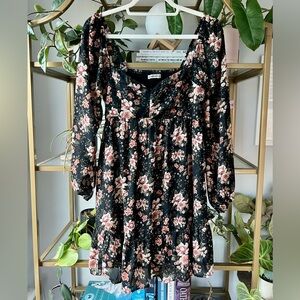 Abercrombie Long Sleeve Black Floral Mini Dress
